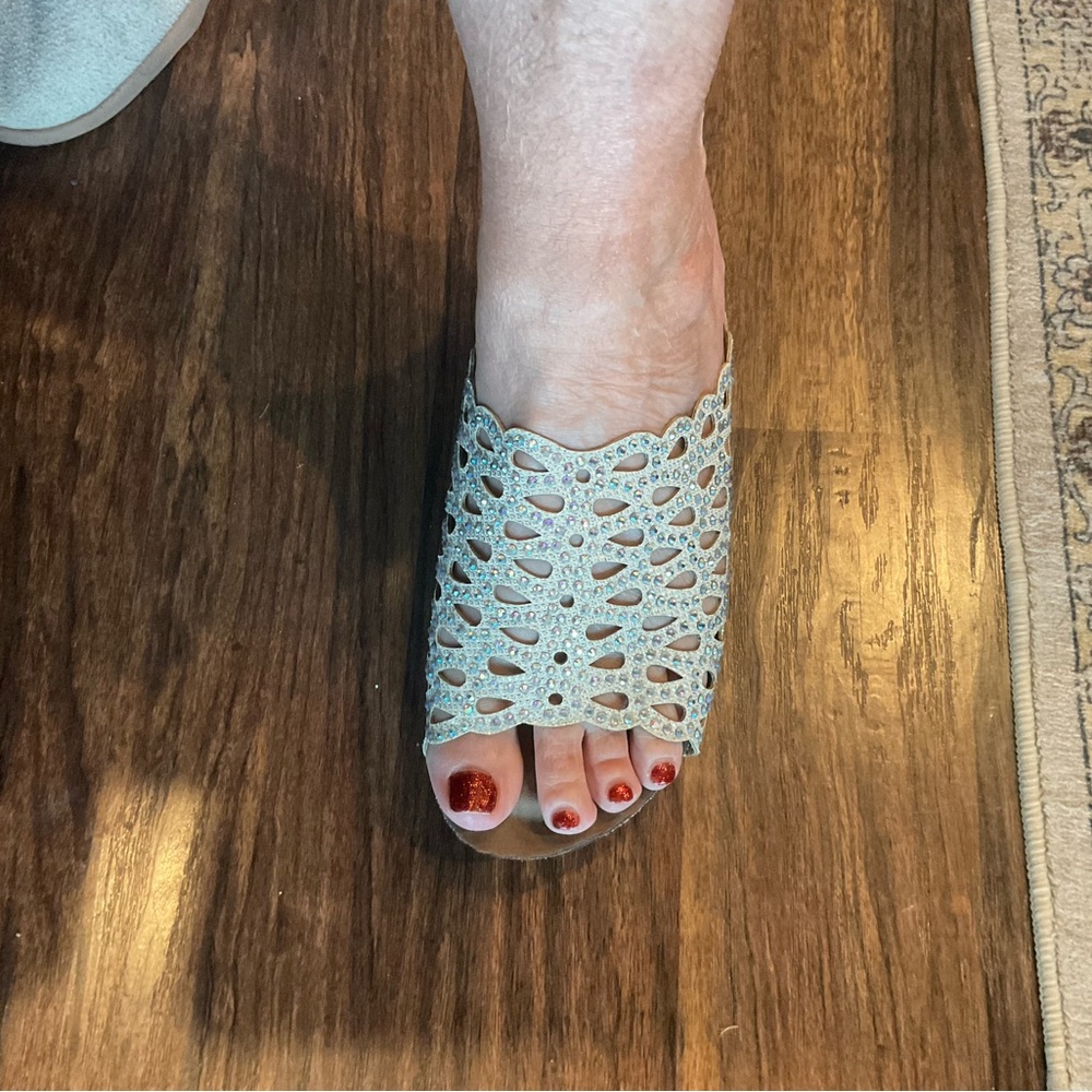 Women's White Silvery Blingy Sandals